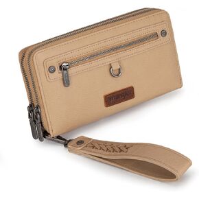 Montana West X Wrangler Large Capacity Women Wristlet Dual Zipper Wallet with Id Window and Smooth Metal Zipper