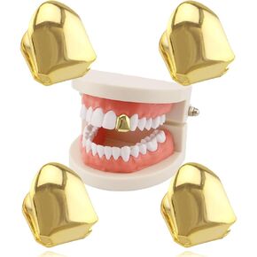 شوايات الأسنان للرجال ، 4 أجهزة كمبيوتر HIP HOP GOLD ، أسنان فردية أسنان أوروبية وأمريكية HIP HOP BRACES 18K مشاوي ذهبية مطلية