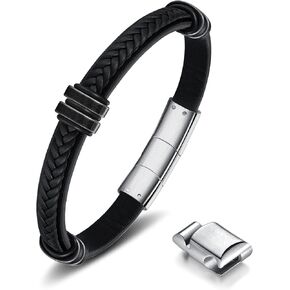 Leather Bracelet for Men with Adjustable Stainless Steel Magnetic Clasp Multi-Layer Braided Mens Leather Bracelet in Kuwait
