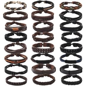 PINKPIN 24Pcs Adjustable Braided Leather Bracelets for Men Women Wrap Cuff Bracelet Cords Ethnic Tribal Handmade Wrap Wristband Bracelets Set