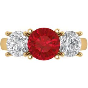 Clara Pucci 3.25ct Round Cut Solitaire 3 stone VVS1 Red Ruby Designer Anniversary Bridal Wedding Engagement Ring 14k Yellow Gold
