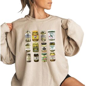 Vintage Canned Pickle Crew Sweatshirt, Women Pickle Jar Sweatshirt Fun Fashion Apparel Long Sleeve Sweatshirt