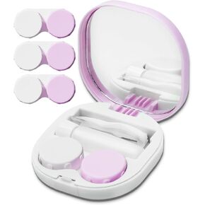 Contact Lens Case, Portable Contact Case with Contact Lens Applicator Tool and 3pcs Extra Solution Soaking Cases for Daily Vision Care and Outdoor Use, Travel Size (Pink)