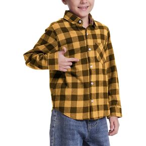Flygo Boys Girls Long Sleeve Plaid Button Up Shirt Kids Casual Button Button Down Tops مع جيوب in Kuwait