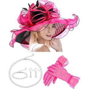 2025 Church Hat for Women Wide Brim Sun Hat Organza Feather Fascinator for Tea Party Wedding Derby