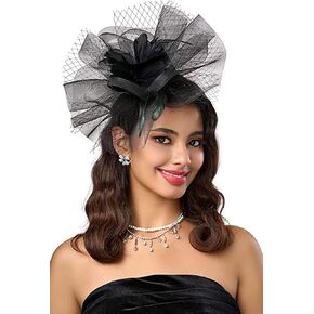 Sinamay Fascinator Hat Floral Feather Pillbox Derby Hats for Women Wedding Tea Party with Headband Clip
