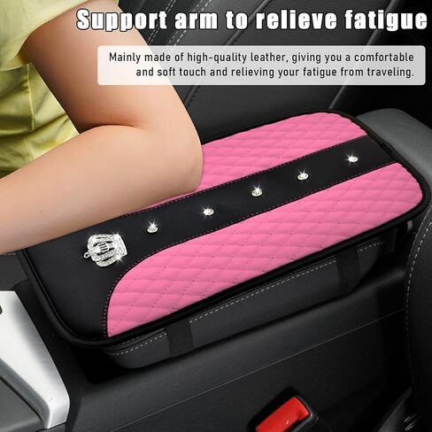 Bling Crown Car Center Console Mats, Anti-Slip and Waterproof Crystal Car Armrest Pad Protector, Universal Rustproof Armrest Decor Cushion for Cars & SUVs, Car Accessories (Pink) in Saudi Arabia
