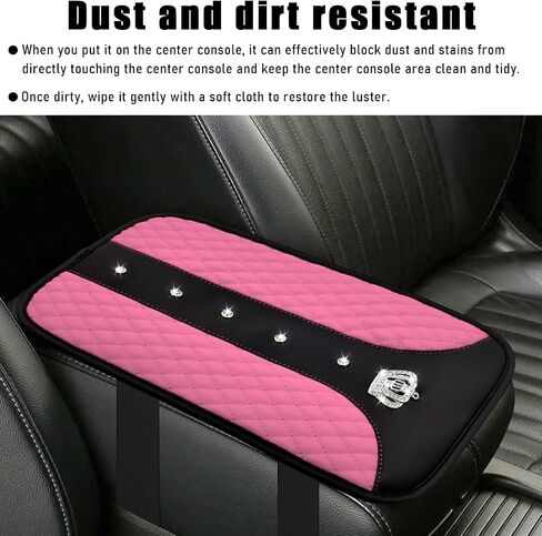 Bling Crown Car Center Console Mats, Anti-Slip and Waterproof Crystal Car Armrest Pad Protector, Universal Rustproof Armrest Decor Cushion for Cars & SUVs, Car Accessories (Pink) in Saudi Arabia