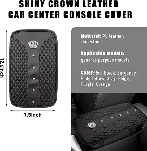 Bling Crown Car Center Console Mats, Anti-Slip and Waterproof Crystal Car Armrest Pad Protector, Universal Rustproof Armrest Decor Cushion for Cars & SUVs, Car Accessories (Pink) in Saudi Arabia