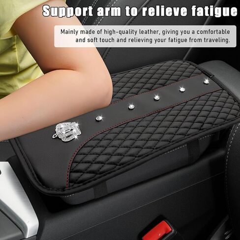 Bling Crown Car Center Console Mats, Anti-Slip and Waterproof Crystal Car Armrest Pad Protector, Universal Rustproof Armrest Decor Cushion for Cars & SUVs, Car Accessories (Pink) in Saudi Arabia