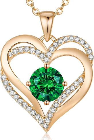 LOUISA SECRET Love Heart Birthstone Necklaces for Women, Birthday Gift for Women, Anniversary Jewelry for Wife Her, 925 Sterling Silver Pendant Necklace, Mother's Day Gift in Kuwait