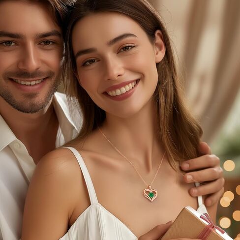 LOUISA SECRET Love Heart Birthstone Necklaces for Women, Birthday Gift for Women, Anniversary Jewelry for Wife Her, 925 Sterling Silver Pendant Necklace, Mother's Day Gift in Kuwait