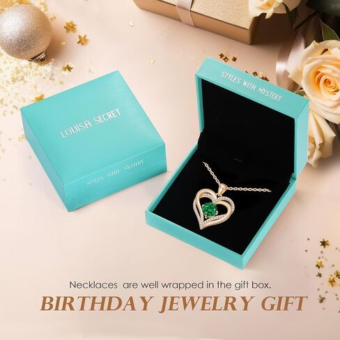 LOUISA SECRET Love Heart Birthstone Necklaces for Women, Birthday Gift for Women, Anniversary Jewelry for Wife Her, 925 Sterling Silver Pendant Necklace, Mother's Day Gift in Kuwait