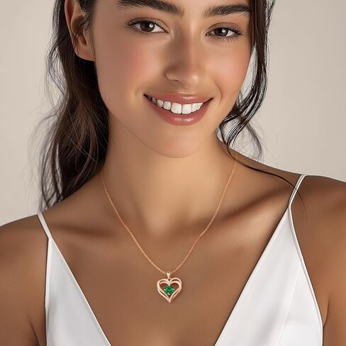 LOUISA SECRET Love Heart Birthstone Necklaces for Women, Birthday Gift for Women, Anniversary Jewelry for Wife Her, 925 Sterling Silver Pendant Necklace, Mother's Day Gift in Kuwait