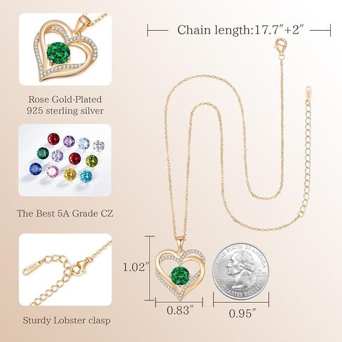 LOUISA SECRET Love Heart Birthstone Necklaces for Women, Birthday Gift for Women, Anniversary Jewelry for Wife Her, 925 Sterling Silver Pendant Necklace, Mother's Day Gift in Kuwait