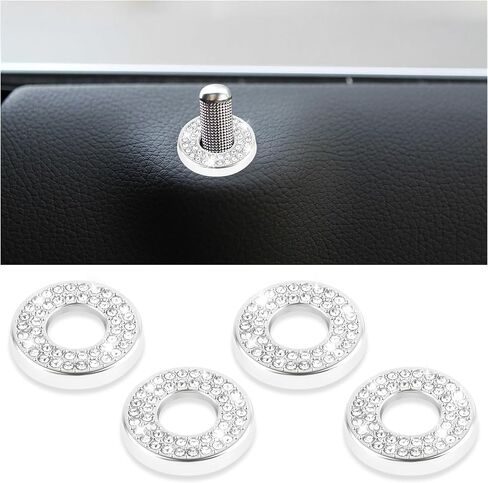 4PCS Bling Car Door Lock Cover for Car Decor,Rhinestones Door Lock Pull Cover Compatible with Mercedes Benz A-Class/B-Class/C-Class/E-Class,Stylish Car Accessories for Women Men (White) in Saudi Arabia