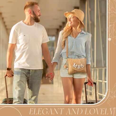 Pinkunn Bride Gift Straw Shoulder Bag Clutch Rhinestone Letter Purse Beach Bachelorette Honeymoon Wedding Bridal Shower in Saudi Arabia