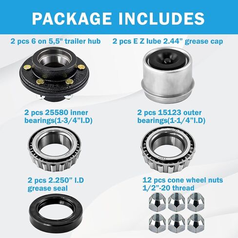 Trailer Idler Hub Hub Kit 6 on 5.5 "لـ 5200 إلى 6000 رطل 1-3/4" محور المقطورة ، محور المقطورة 6 مثبتة مسبقًا مع سباق المحمل ، تشمل 15123 مجموعات ، 2 مجموعات in Kuwait