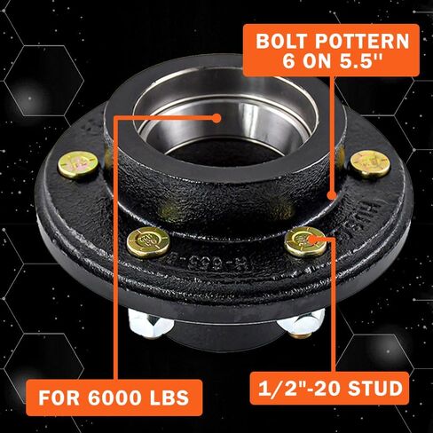 6 on 5.5 Trailer Idler Hub Kit for 5200 to 6000 lbs Trailer Axle #42 with 15123 Bearing Kit and Cone Wheel Nuts 1/2" - 20 Thread, 6 Lug Trailer Hub in Saudi Arabia