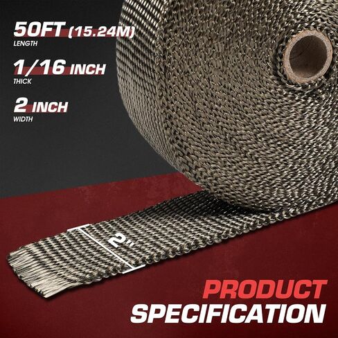 DNA MOTORING 2" x 50' Exhaust Header Wrap Heat Wrap for exhaust pipes, Exhaust Tape Pipe Heat Tape for Motorcycle Fiberglass Heat Shield Tape with 5pcs Stainless Ties, 1 Roll, WRAP-50-ZIP-TT-1P in Saudi Arabia