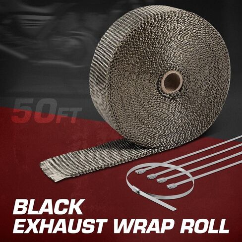 DNA MOTORING 2" x 50' Exhaust Header Wrap Heat Wrap for exhaust pipes, Exhaust Tape Pipe Heat Tape for Motorcycle Fiberglass Heat Shield Tape with 5pcs Stainless Ties, 1 Roll, WRAP-50-ZIP-TT-1P in Saudi Arabia