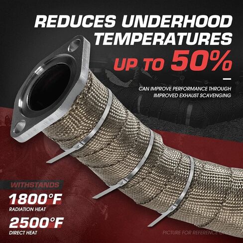 DNA MOTORING 2" x 50' Exhaust Header Wrap Heat Wrap for exhaust pipes, Exhaust Tape Pipe Heat Tape for Motorcycle Fiberglass Heat Shield Tape with 5pcs Stainless Ties, 1 Roll, WRAP-50-ZIP-TT-1P in Saudi Arabia