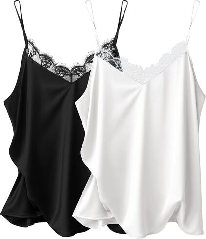 Ekouaer Women's 2 PCS Cami Top Satin Tank Top Adjustable Spaghetti Strap Camisole in Kuwait