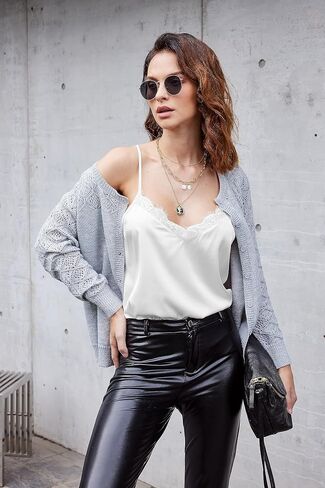 Ekouaer Women's 2 PCS Cami Top Satin Tank Top Adjustable Spaghetti Strap Camisole in Kuwait
