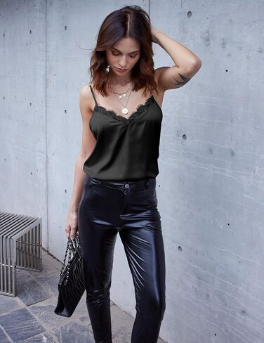 Ekouaer Women's 2 PCS Cami Top Satin Tank Top Adjustable Spaghetti Strap Camisole in Kuwait