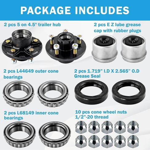 Trailer Idler Hub Hub Kit 6 on 5.5 "لـ 5200 إلى 6000 رطل 1-3/4" محور المقطورة ، محور المقطورة 6 مثبتة مسبقًا مع سباق المحمل ، تشمل 15123 مجموعات ، 2 مجموعات in Kuwait