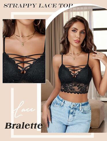 Avidlove Bralettes for Women V Neck Lace Camisole Y2K Tank Top Strappy Cami Unpadded Bra Lingerie Crop Tops Outfits in Saudi Arabia