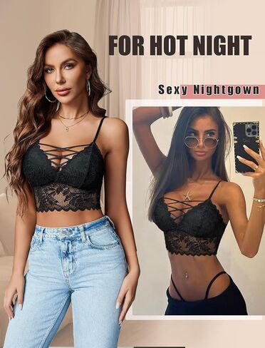 Avidlove Bralettes for Women V Neck Lace Camisole Y2K Tank Top Strappy Cami Unpadded Bra Lingerie Crop Tops Outfits in Saudi Arabia