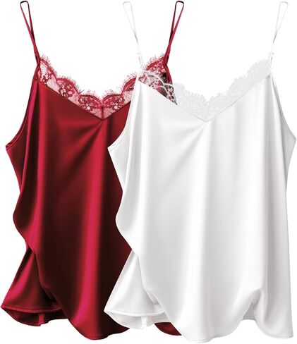 Ekouaer Women's 2 PCS Cami Top Satin Tank Top Adjustable Spaghetti Strap Camisole in Kuwait