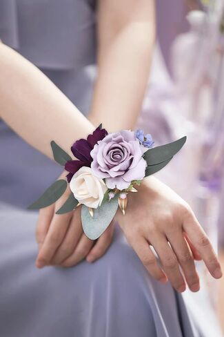 DearHouse 2 Pack Premium Silk Rose Wristlet Corsage - Adjustable Floral Bracelet for Weddings, Prom, Valentine's Day, Bridal Party Accessories, Elegant Gift for Women & Men (Purple) in Kuwait