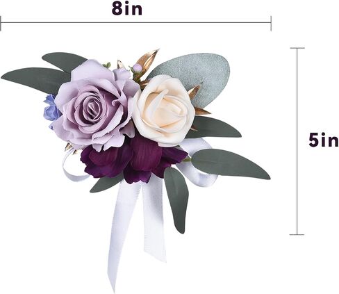 DearHouse 2 Pack Premium Silk Rose Wristlet Corsage - Adjustable Floral Bracelet for Weddings, Prom, Valentine's Day, Bridal Party Accessories, Elegant Gift for Women & Men (Purple) in Kuwait