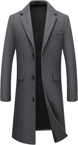 FTIMILD FTIMILD MENS WOOL BLEND COAT Notch Label Single Breaded Long Trench Coat Winter Winter Over in Kuwait