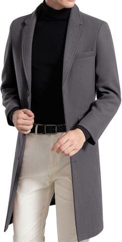 FTIMILD FTIMILD MENS WOOL BLEND COAT Notch Label Single Breaded Long Trench Coat Winter Winter Over in Kuwait