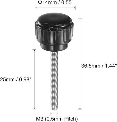 uxcell 20pcs M5 x 45mm Male Thread Knurled Knobs, Thumb Screws Clamping Knobs Grip 25mm Plastic Round Head Hand Knobs Thumbscrews, Black in Kuwait