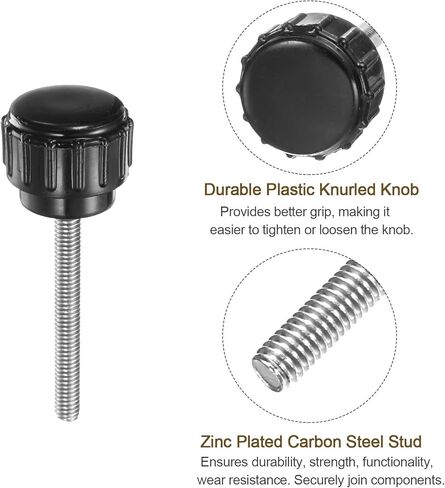 uxcell 20pcs M5 x 45mm Male Thread Knurled Knobs, Thumb Screws Clamping Knobs Grip 25mm Plastic Round Head Hand Knobs Thumbscrews, Black in Kuwait