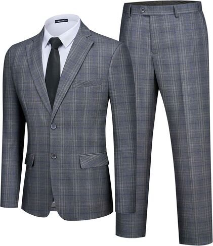 Ween Charm Men's 2 قطعة Slim Fit Plaid Suit Business Disual Blazer Pants محدد لحفلة مكتب حفل زفاف رسمي in Kuwait