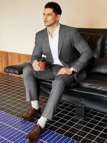 Ween Charm Men's 2 قطعة Slim Fit Plaid Suit Business Disual Blazer Pants محدد لحفلة مكتب حفل زفاف رسمي in Kuwait