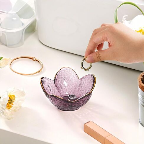 Purple Flower Jewelry Dish Glass Ring Dish Jewelry Tray Cute Vanity Organiser Room Decor Aesthetic Nightstand Bathroom Decor Trinket Dish Ring Holder Dish Jewellery Tray Valentine's Gifts for Women in Kuwait