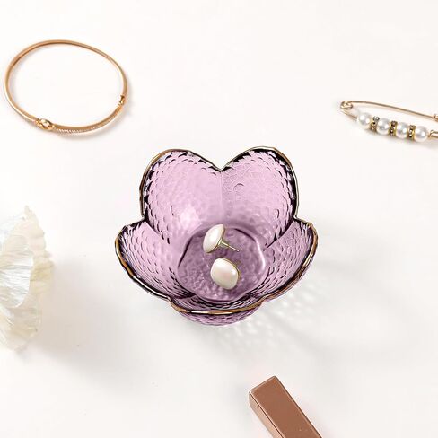 Purple Flower Jewelry Dish Glass Ring Dish Jewelry Tray Cute Vanity Organiser Room Decor Aesthetic Nightstand Bathroom Decor Trinket Dish Ring Holder Dish Jewellery Tray Valentine's Gifts for Women in Kuwait