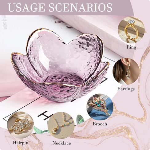 Purple Flower Jewelry Dish Glass Ring Dish Jewelry Tray Cute Vanity Organiser Room Decor Aesthetic Nightstand Bathroom Decor Trinket Dish Ring Holder Dish Jewellery Tray Valentine's Gifts for Women in Kuwait