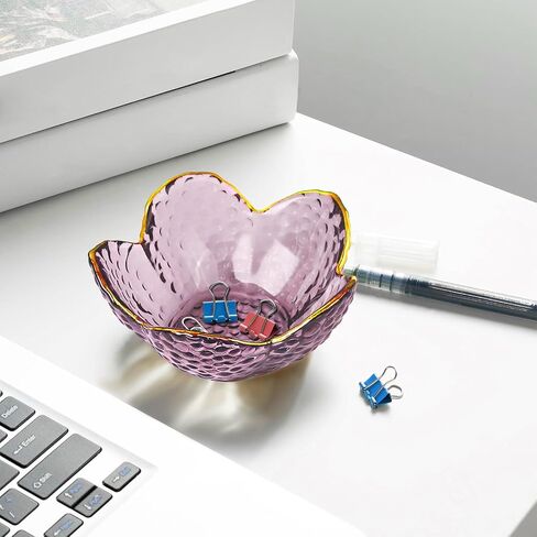 Purple Flower Jewelry Dish Glass Ring Dish Jewelry Tray Cute Vanity Organiser Room Decor Aesthetic Nightstand Bathroom Decor Trinket Dish Ring Holder Dish Jewellery Tray Valentine's Gifts for Women in Kuwait