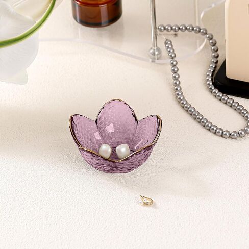 Purple Flower Jewelry Dish Glass Ring Dish Jewelry Tray Cute Vanity Organiser Room Decor Aesthetic Nightstand Bathroom Decor Trinket Dish Ring Holder Dish Jewellery Tray Valentine's Gifts for Women in Kuwait
