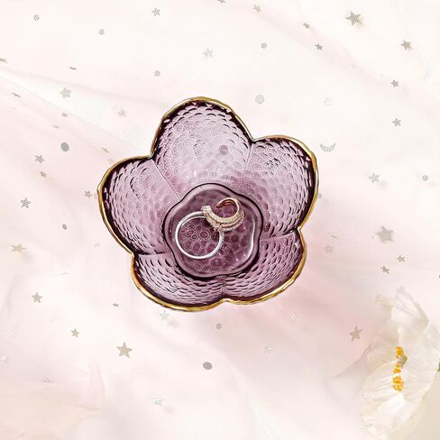 Purple Flower Jewelry Dish Glass Ring Dish Jewelry Tray Cute Vanity Organiser Room Decor Aesthetic Nightstand Bathroom Decor Trinket Dish Ring Holder Dish Jewellery Tray Valentine's Gifts for Women in Kuwait