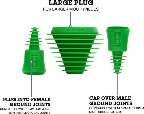 HEMPER Tech Universal Cleaning Plugs+Caps for Cleaning, Storage, and Odor Proofing Glass Water Pipes/Rigs and More - (Black) in Saudi Arabia