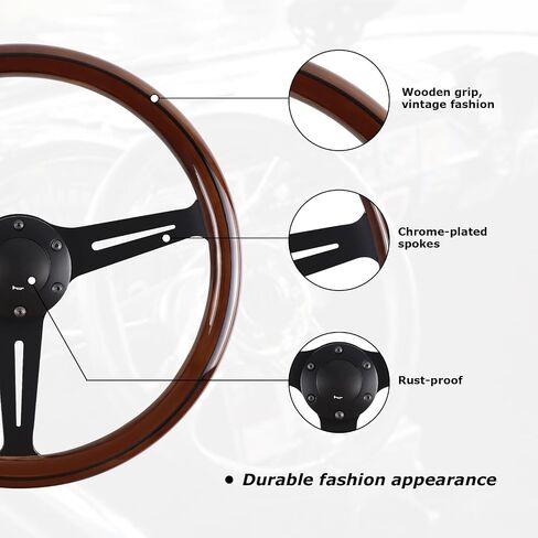 14'' 6-Bolt Wood Grain Racing Steering Wheel Vintage Nostalgic Style Car Steering Wheel with Horn Buttons in Saudi Arabia