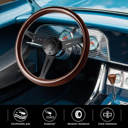 14'' 6-Bolt Wood Grain Racing Steering Wheel Vintage Nostalgic Style Car Steering Wheel with Horn Buttons in Saudi Arabia